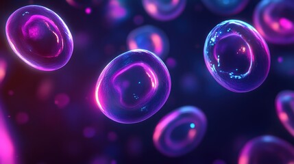 Naklejka premium Abstract illustration of glowing, vibrant cells in motion.