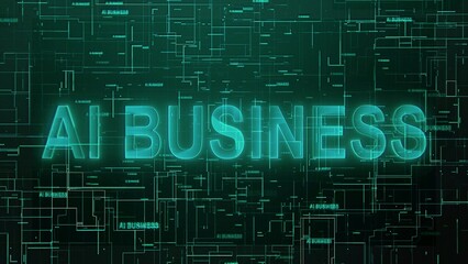 AI business text technology data line cyan glow