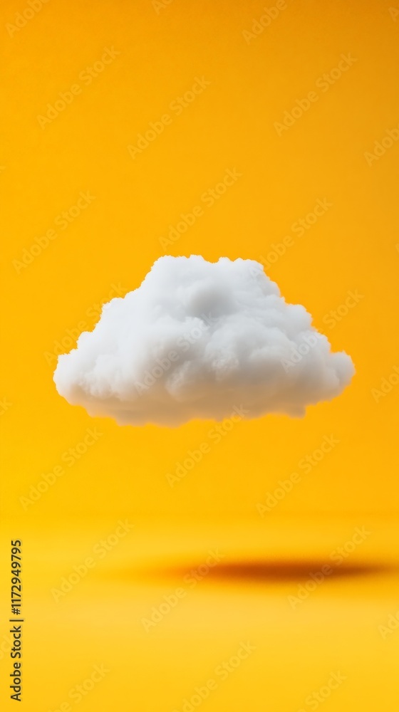 Poster surreal image depicting a single white cloud floating gracefully above a vibrant yellow backdrop, cr
