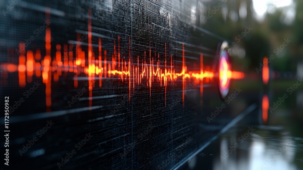 Canvas Prints glowing orange waveform on dark tech background.