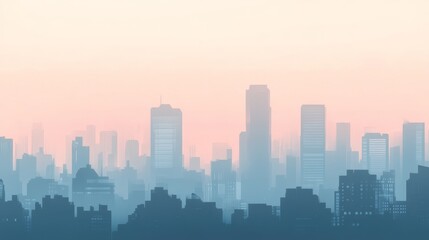 Obraz premium A serene city skyline at dusk, showcasing layered buildings against a pastel sky.