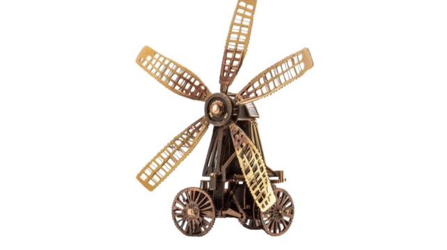 A Detailed View of a Small Model of a Windmill Showcasing Blades, Ideal for Educational Purposes or Decorative Displays.