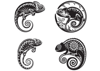 silhouette chameleon vector logo, Set of black silhouettes chameleon, chameleon logo silhouette vector, chameleon logo silhouette, chameleon icon and logo silhouette design on white background