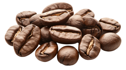 A Small Pile of Roasted Coffee Beans on a White Background Perfect for Coffee Lovers and Culinary Themed Designs.