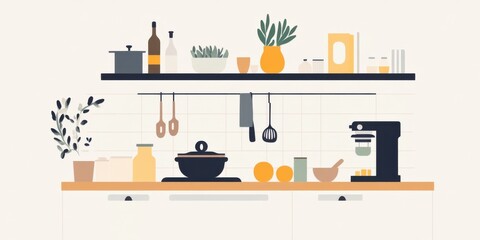 A Minimalist home cooking illustrations with an emphasis on elegance and style.