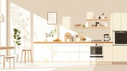 Minimalist home cooking illustrations with an emphasis on elegance and style.