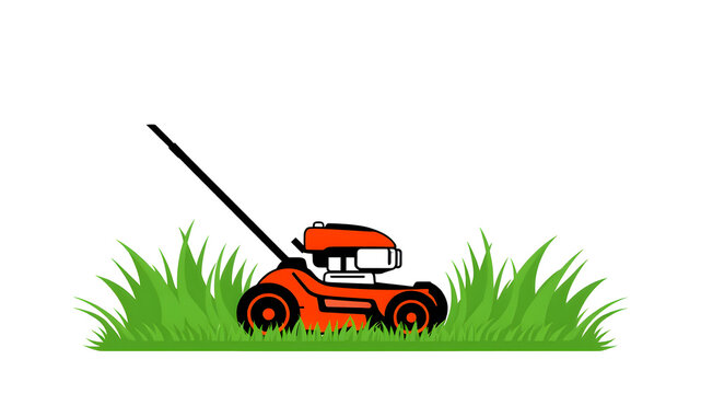 orange lawn mower cutting green grass clip art preview