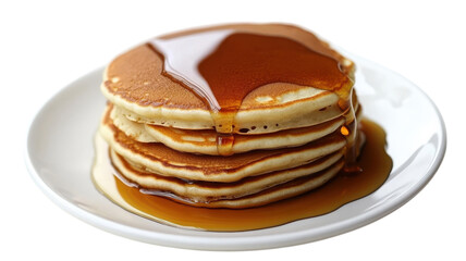 A Delightful Image of a Small Plate Featuring a Stack of Pancakes Topped with Syrup, Perfect for Breakfast Menus or Culinary Presentations.