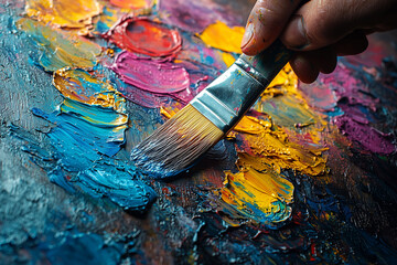 Fototapeta premium hand painting wooden surface with vibrant colors in background