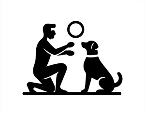 Dog training logo design. silhouette of people with dog vector.