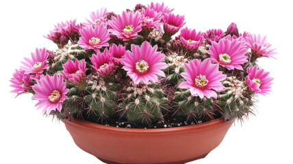 A Small Potted Cactus with Vibrant Pink Flowers Perfect for Home Decor or Office Desk Enhancements.