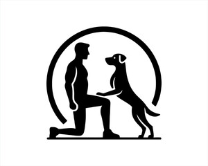 Dog training logo design. silhouette of people with dog vector.