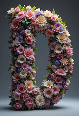 Floral letter D design, vibrant blooms and intricate details, decorative typography, copy space