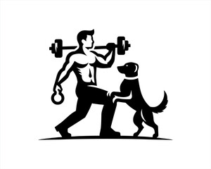 Dog training logo design. silhouette of people with dog vector.