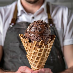 chocolate ice cream with waffle cone
