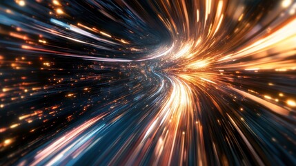 A dynamic visual of swirling lights and colors, evoking a sense of speed and motion.