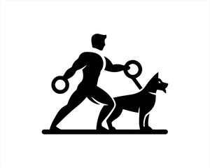Dog training logo design. silhouette of people with dog vector.