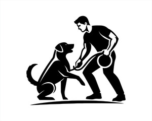 Fototapeta premium Dog training logo design. silhouette of people with dog vector.