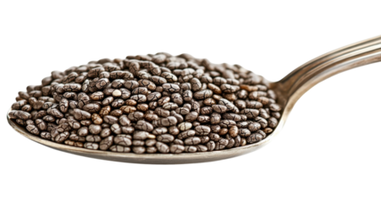 A Small Spoonful of Chia Seeds on a White Background Perfect for Health and Nutrition Related Content.