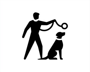 Dog training logo design. silhouette of people with dog vector.
