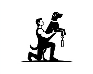Dog training logo design. silhouette of people with dog vector.