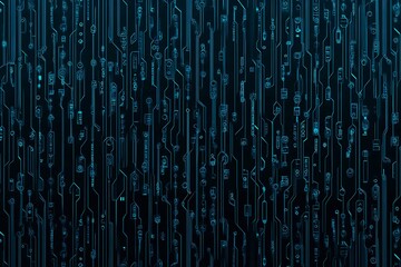 Abstract close-up of a glowing blue digital circuit board, showcasing intricate connections and technological design on a black background.
