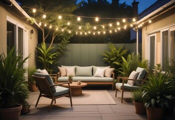 Naklejka premium Lounge and Dining Area at Modern Home Backyard. Beautiful Design and decoration. 