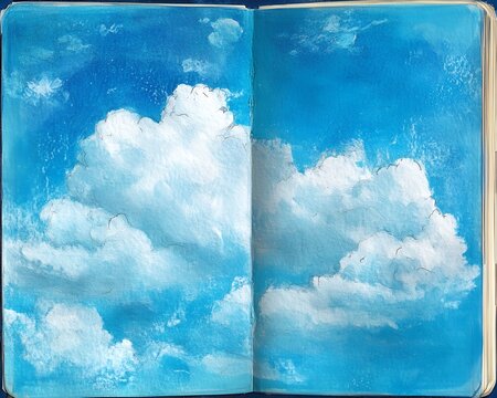 Hand painted Cloudscape Blue Sky Acrylic Notebook Art Nature Scene