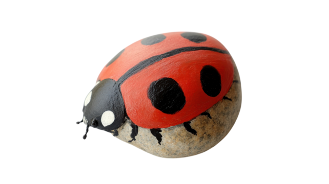 A Smooth Pebble Adorned with an Intricate Ladybug Design Perfect for Crafting and Home Decor Projects.