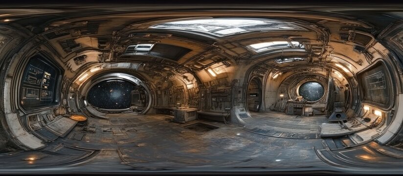 360? view of a derelict spaceship interior.