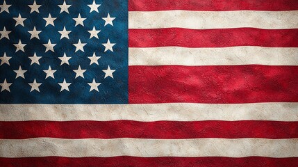 Naklejka premium Close-up of a weathered American flag with texture and folds.