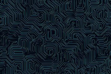 Fototapeta premium Abstract close-up of a glowing blue digital circuit board, showcasing intricate connections and technological design on a black background. 