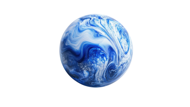 A captivating smooth round marble featuring beautiful blue swirls, perfect for showcasing in home decor, art projects, and creative designs that evoke tranquility and elegance..