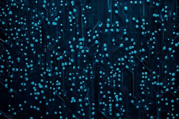 Abstract close-up of a glowing blue digital circuit board, showcasing intricate connections and technological design on a black background.
