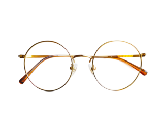 reading glasses with light reflections on white background
