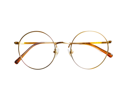 reading glasses with light reflections on white background
