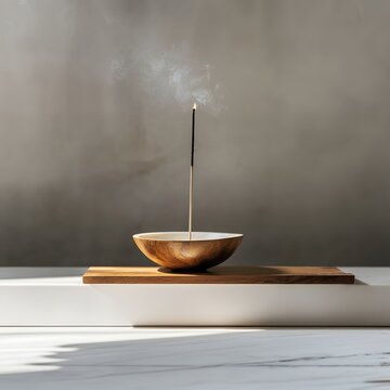 Burning Incense Stick Wooden Bowl Calm Zen Atmosphere Aromatherapy Meditation Peace Tranquility