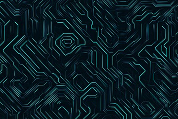 Obraz premium Abstract close-up of a glowing blue digital circuit board, showcasing intricate connections and technological design on a black background. 