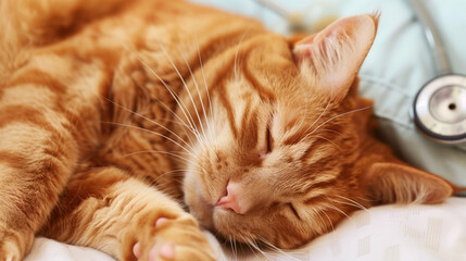 Cute kitten undergoing examination at veterinary clinic for promotional poster. 