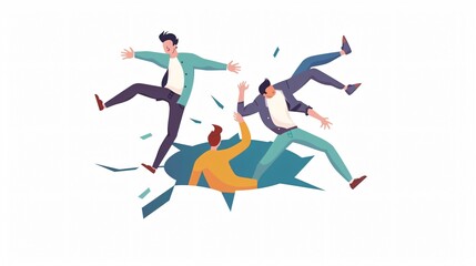 Man Using Teleportation Technology to Save People in Hole Conceptual Illustration