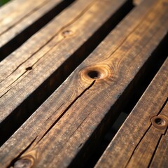 Wooden slats on a table appear as if they were cut from the trunk of an ancient tree, wooden, weathered