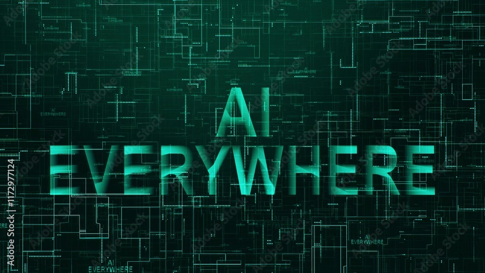 Fototapete ai everywhere text technology data line cyan color