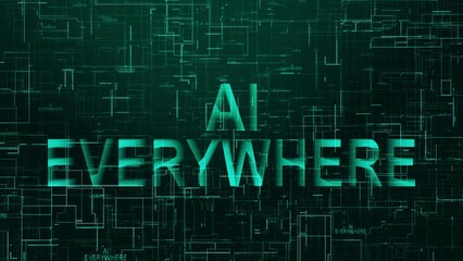 AI everywhere text technology data line cyan color