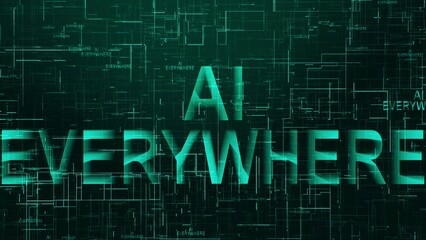 AI everywhere text technology data line cyan