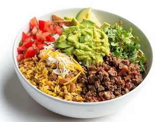 burrito bowl with guacamole and salsa