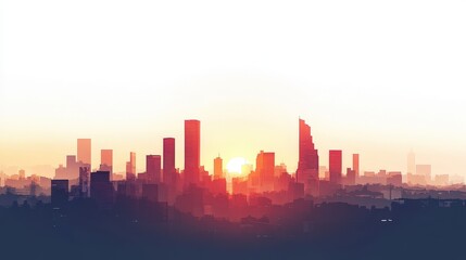 Obraz premium City Skyline Sunset Vibrant Hues Golden Hour Urban Landscape