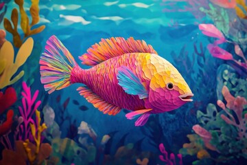 Naklejka premium Vibrant Colorful Fish Swims in Ocean Coral Reef