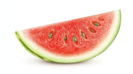 Fresh Watermelon Slice on White Background with Juicy Red Flesh and Green Rind