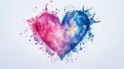 Abstract Watercolor Heart Splashes Pink Blue