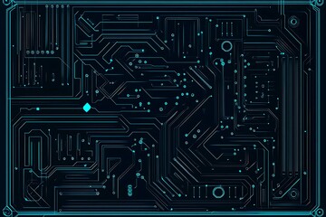 Abstract close-up of a glowing blue digital circuit board, showcasing intricate connections and technological design on a black background.
